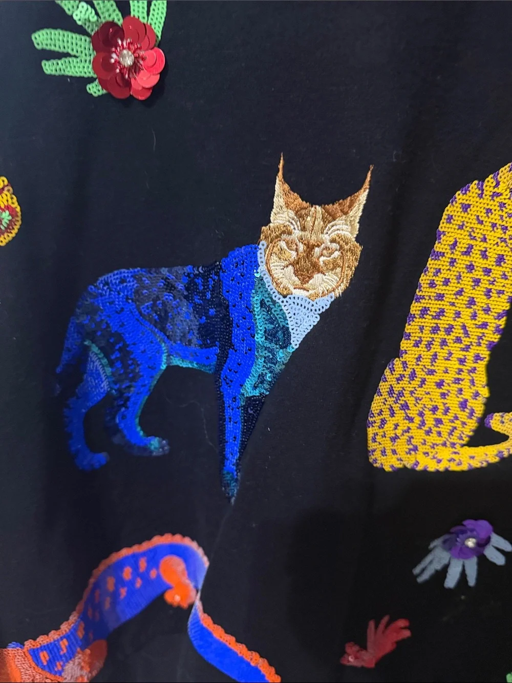 QUEEN OF SPARKLES Black Sweater with Neon Animal Appliqués - Picture 6 of 12